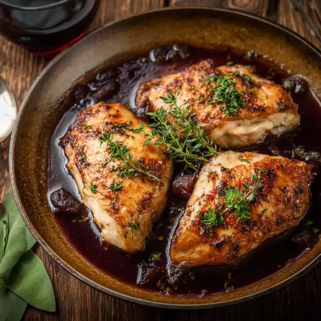 recette poulet à la bordelaise servie en cocotte