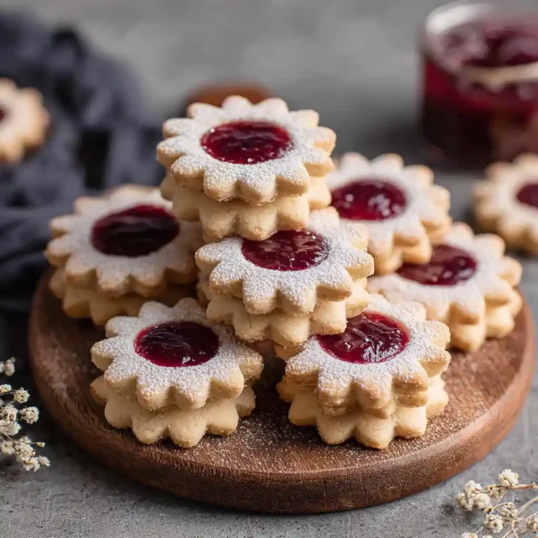 Bredele à la confiture traditionnels avec trous décoratifs et sucre glace