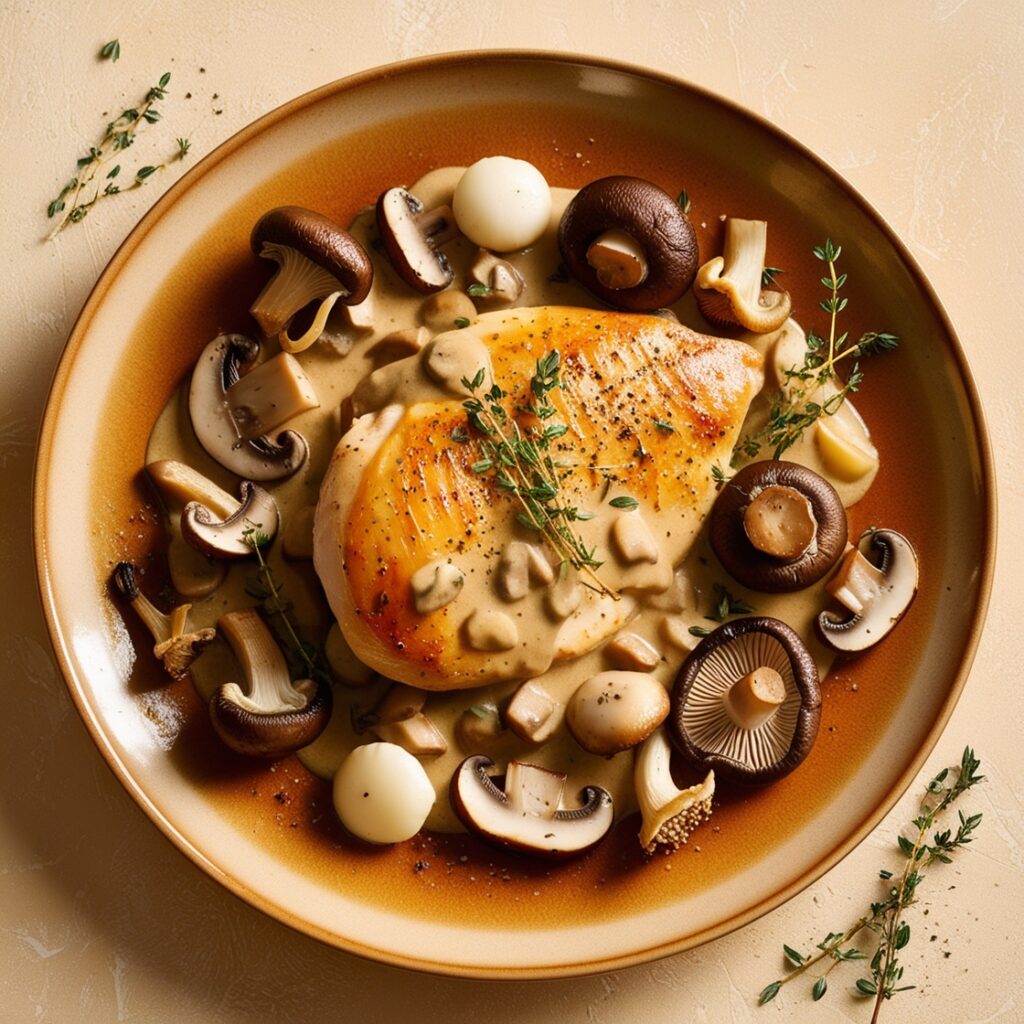 Recette de Poulet à la crème et aux champignons