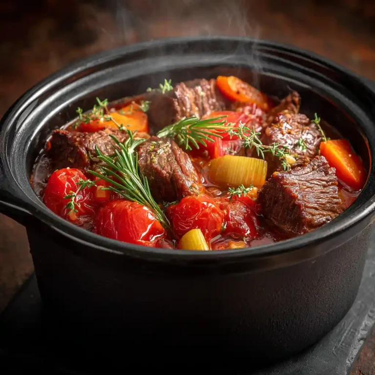 Bœuf mijoté à l'italienne dans une mijoteuse avec légumes colorés et herbes fraîches, recette de Chef Benoît