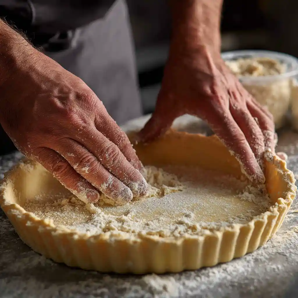 Pâte brisée étalée dans moule tarte étape 1 recette