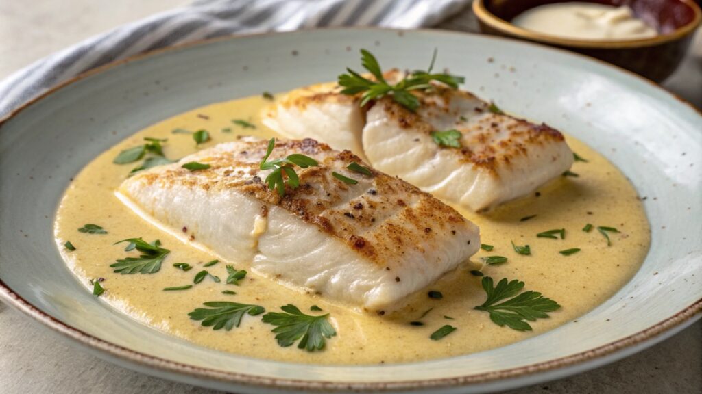 Filets de Cabillaud en Sauce Crémeuse à la Moutarde