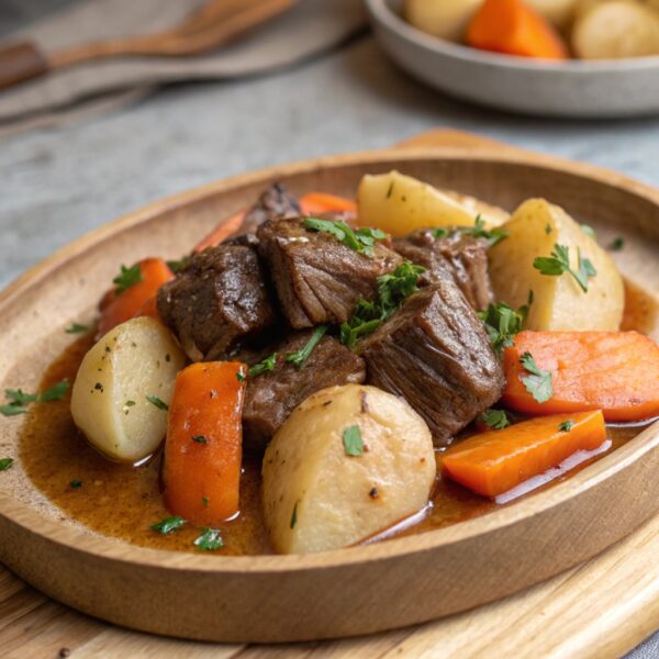 Poitrine de boeuf braisée avec légumes fondants