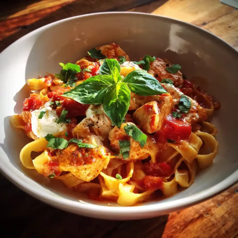 Plat de poulet mozzarella avec tagliatelles fraîches et mozzarella fondue préparé par Chef Benoît