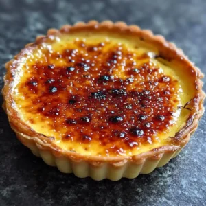 Tarte crème brûlée à l'orange avec caramel doré craquant, dessert français authentique
