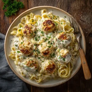 Recette finale des boulettes poulet ricotta Alfredo