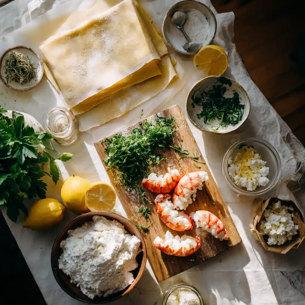 Ingrédients frais pour raviolis au homard
