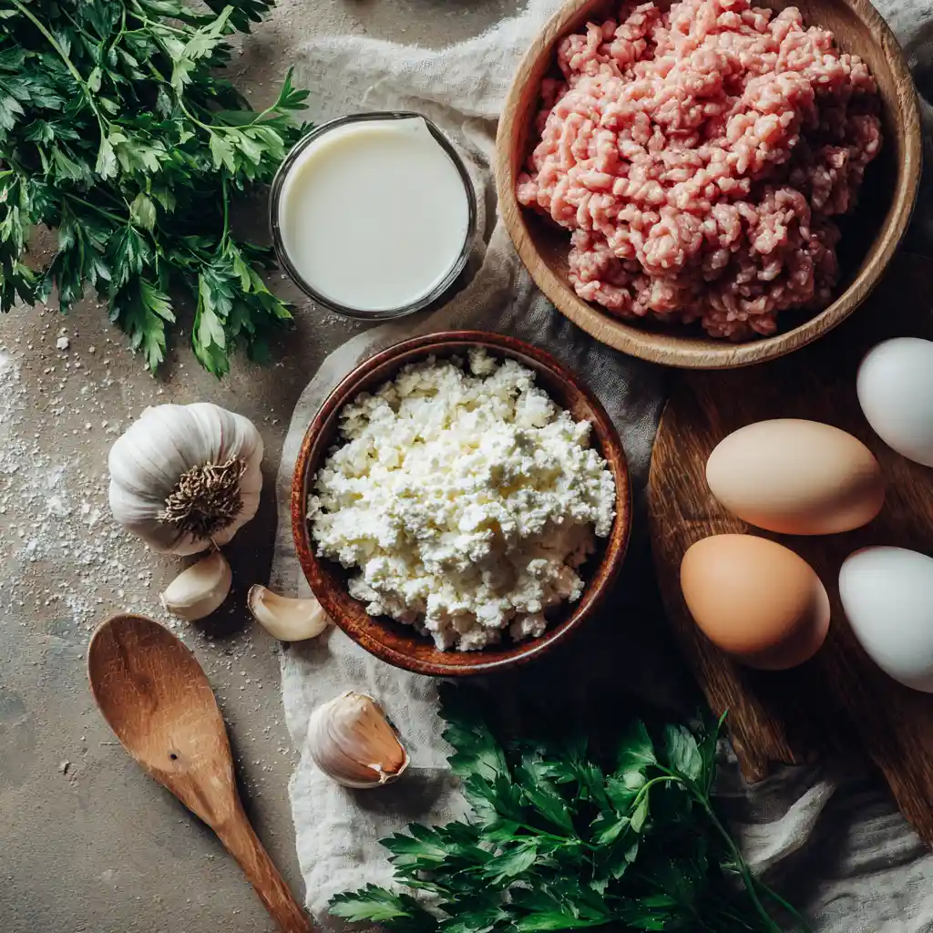 Ingrédients des boulettes poulet ricotta Alfredo