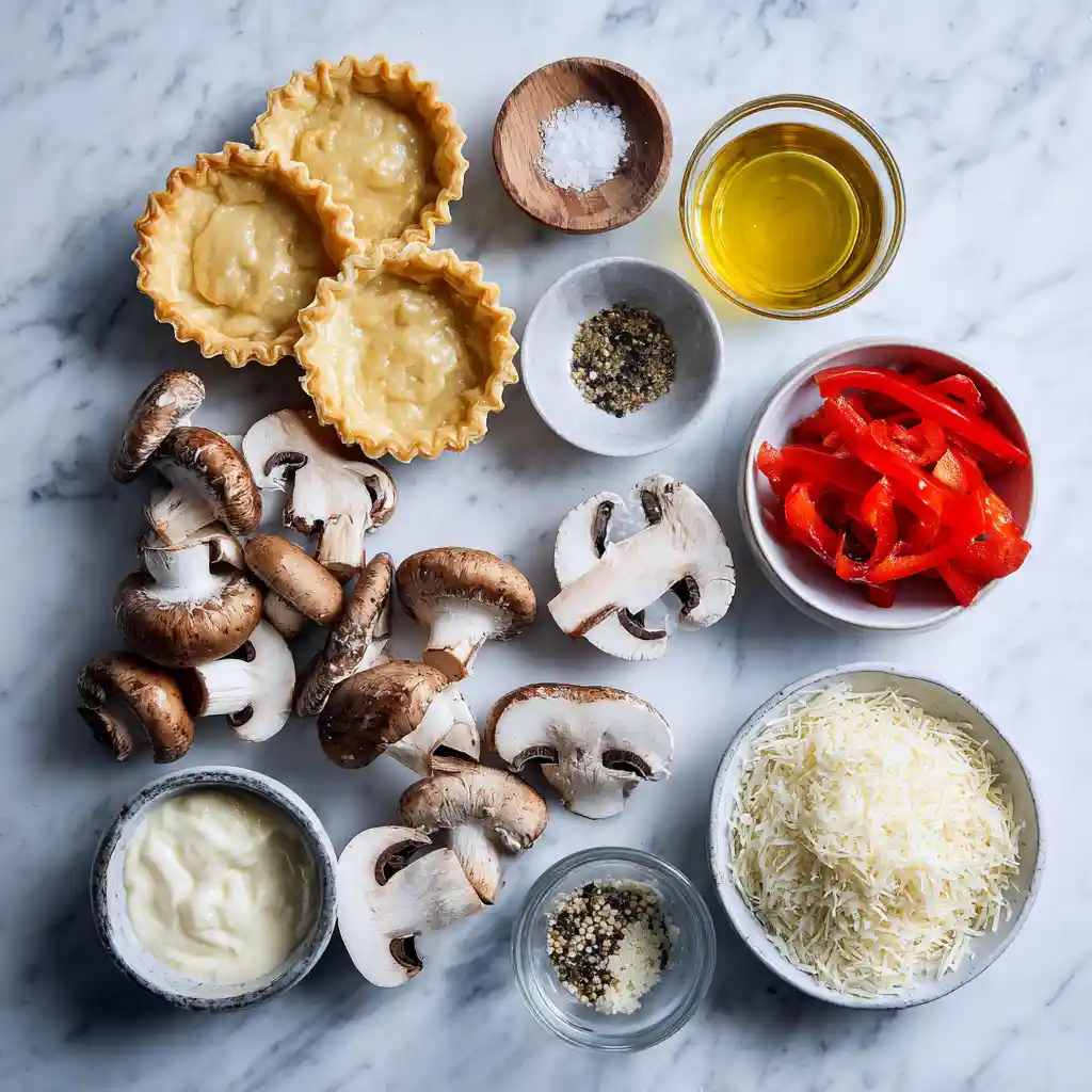 Ingrédients pour recette tartelette salée facile : pâte feuilletée, champignons pour mini tartelette salée