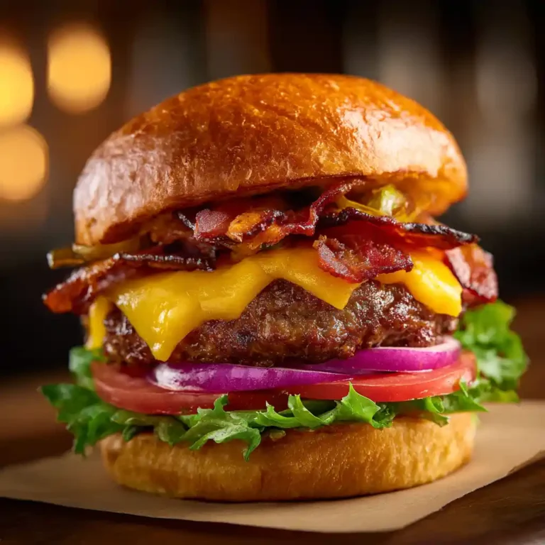 Burger au bacon et cheddar du Chef Benoît - recette de burger maison complète avec pain brioché, steak juteux et garnitures fraîches