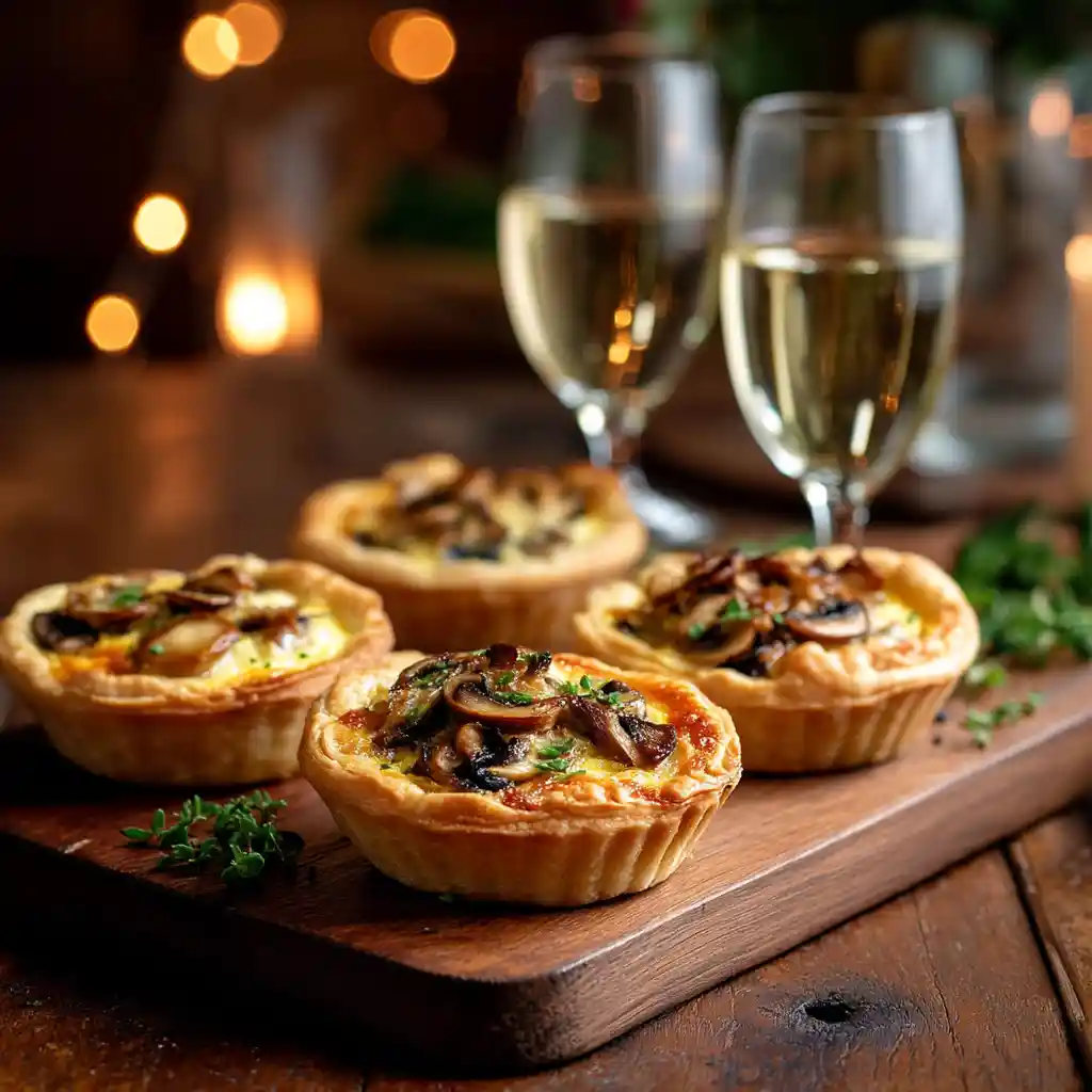 Mini tartelette salée élégamment servie sur plateau, tartelette salée apéritif parfaite pour recevoir