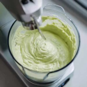 Mousse d'avocat au pamplemousse couleur vert pâle délicat texture aérienne parfaite après mixage avec jus agrumes frais technique marine Chef Benoît