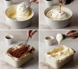 Étapes de préparation de la glace tiramisu