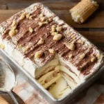 Glace tiramisu crémeuse servie à la cuillère