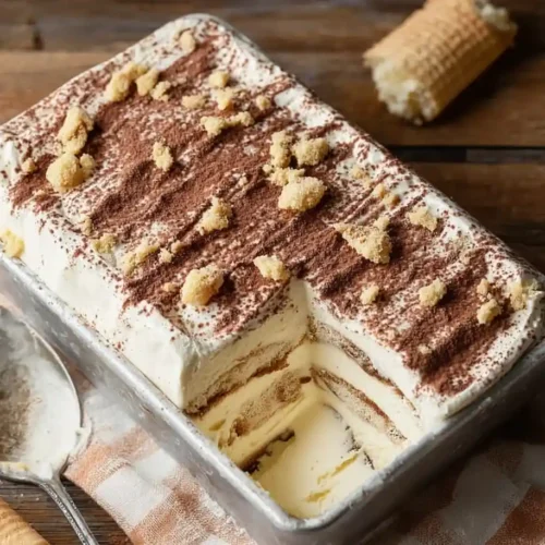 Glace tiramisu crémeuse servie à la cuillère