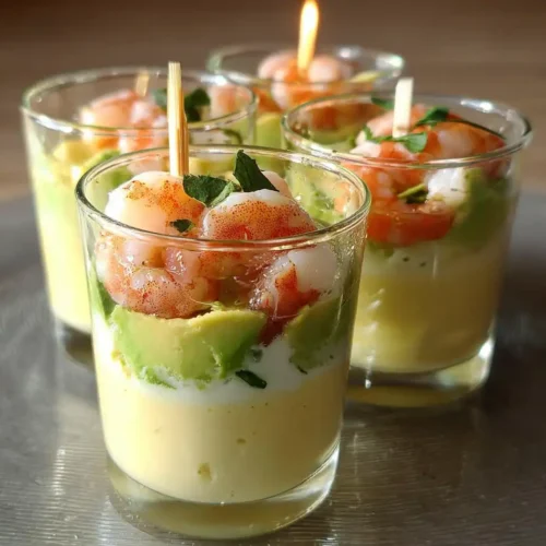 Verrine avocat crevettes sophistiquée mousse vert pâle avec crevettes roses cuites et segments pamplemousse ruby sur assiettes nacrées élégantes