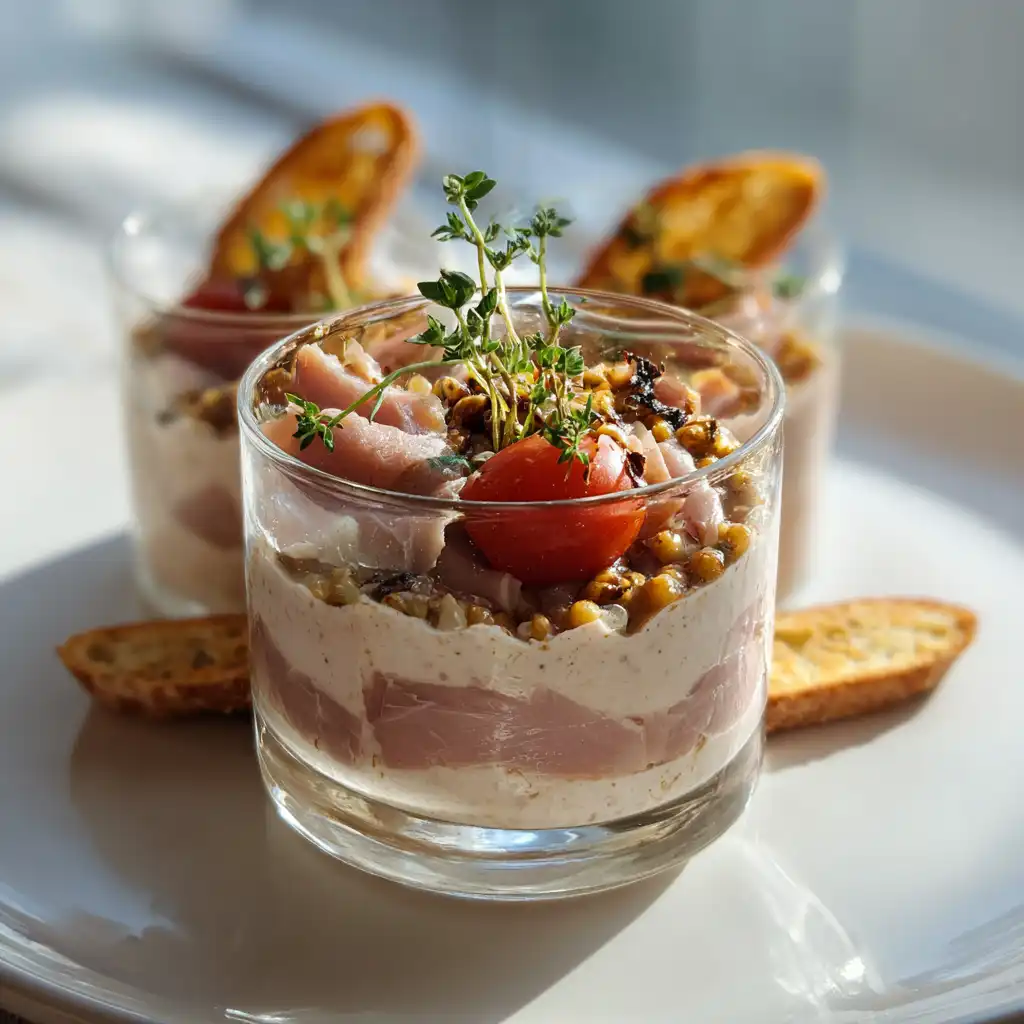 Verrine mousse de jambon servie à l’apéritif