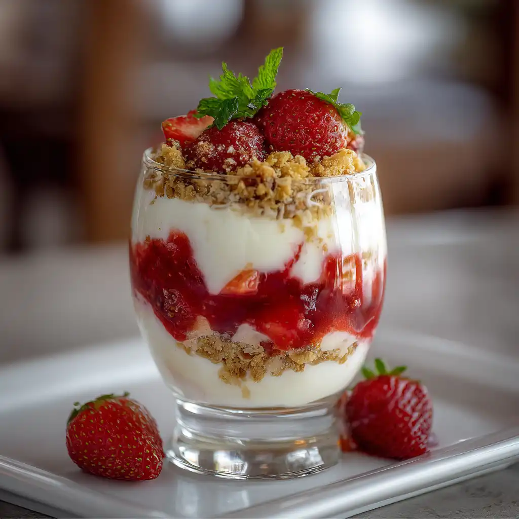 Tiramisu aux fraises en verrines, mascarpone crémeux, palets bretons et fraises fraîches de saison
