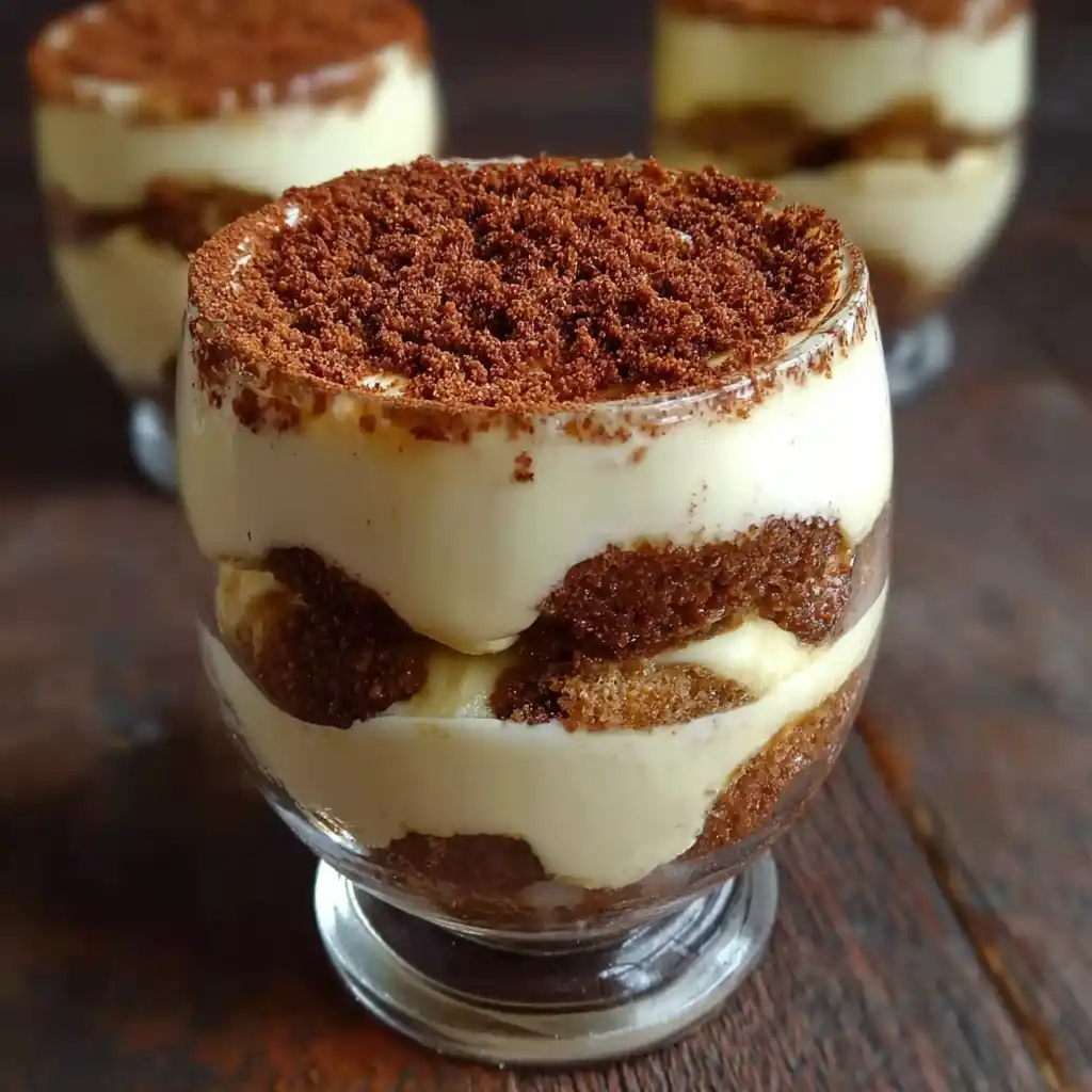 Tiramisu en verrines aux spéculoos, crème fouettée onctueuse, café expresso et cacao en poudre
