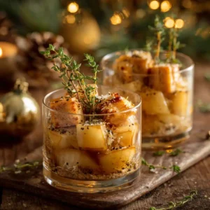 Apéritif en verrine élégant avec foie gras et poires caramélisées, recette Chef Benoît pour Noël