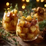 Apéritif en verrine élégant avec foie gras et poires caramélisées, recette Chef Benoît pour Noël