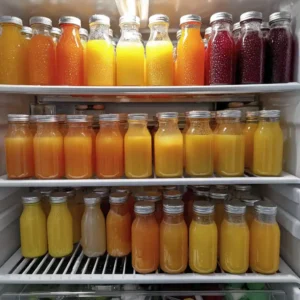 Bouteilles de jus refroidies au réfrigérateur pour sangria sans alcool - étape préparation