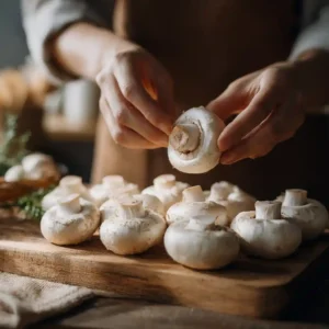 Étape 1 champignons farcis apéritif - retirer pieds champignons et nettoyer chapeaux
