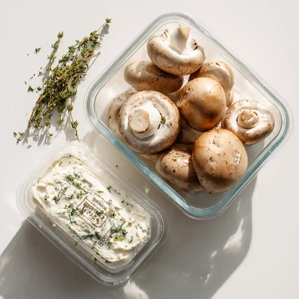 Ingrédients champignons farcis apéritif - champignons Paris frais et fromage ail fines herbes