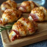 Mini croissant apéro jambon dorés et croustillants sur planche de bois, recette de Chef Benoît