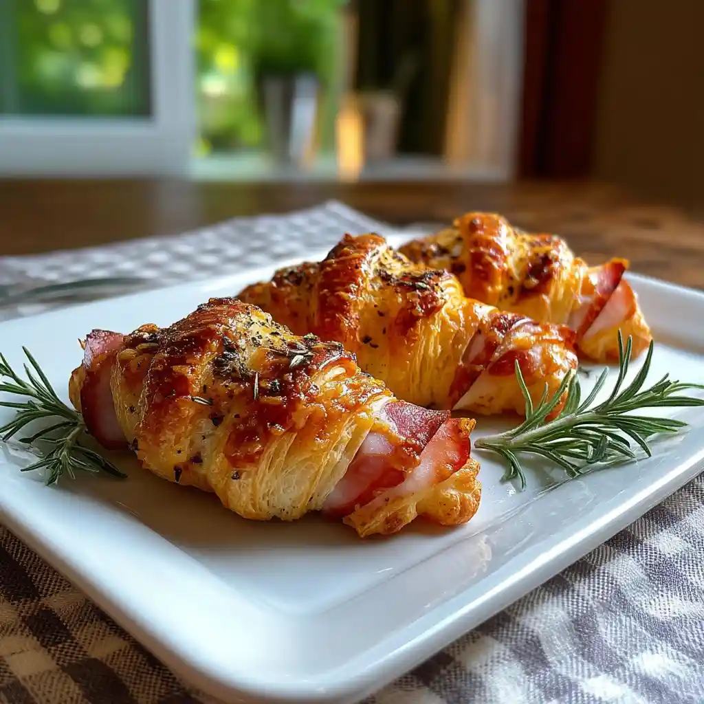 Portion de 3 mini croissants apéro jambon sur assiette, parfait pour une personne