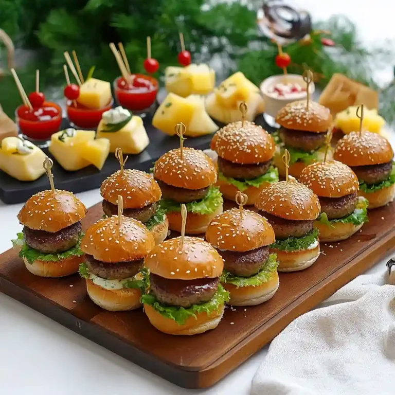 Mini hamburgers apéritifs disposés sur un plateau avec pics en bois, recette facile pour apéritif