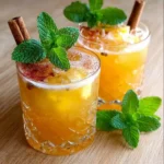Mocktail à l'ananas sans alcool dans des verres transparents avec cannelle et menthe, mocktail à l'ananas tropical rafraîchissant sur fond méditerranéen