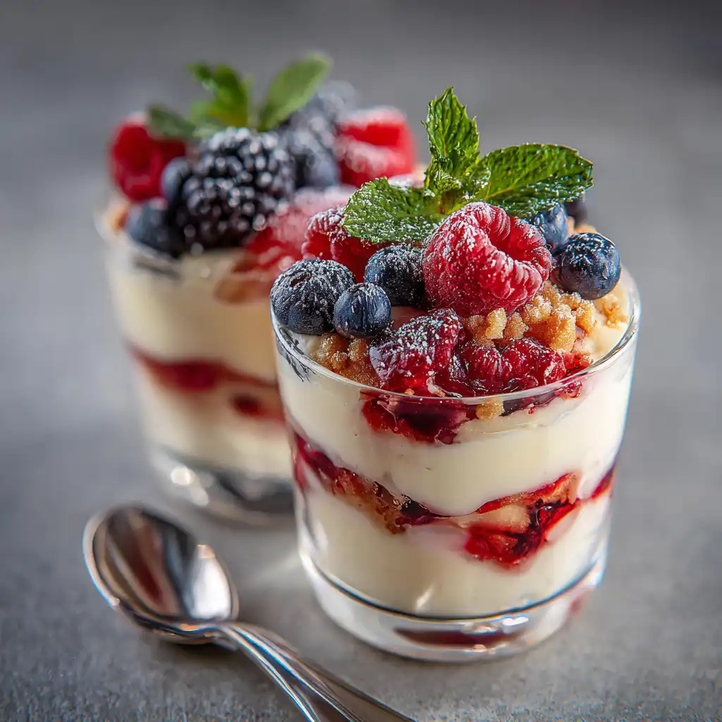 présentation du tiramisu aux fruits rouges en verrine
