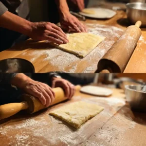 Recette des palmiers étape étalage - pâte feuilletée étalée en rectangle 55x22 cm avec rouleau pâtisserie