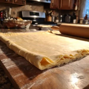 Préparation roulé au saumon étape 1 : pâte feuilletée déroulée en carré