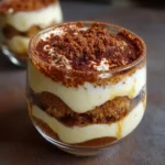 Tiramisu en verrines gourmand sur table rustique