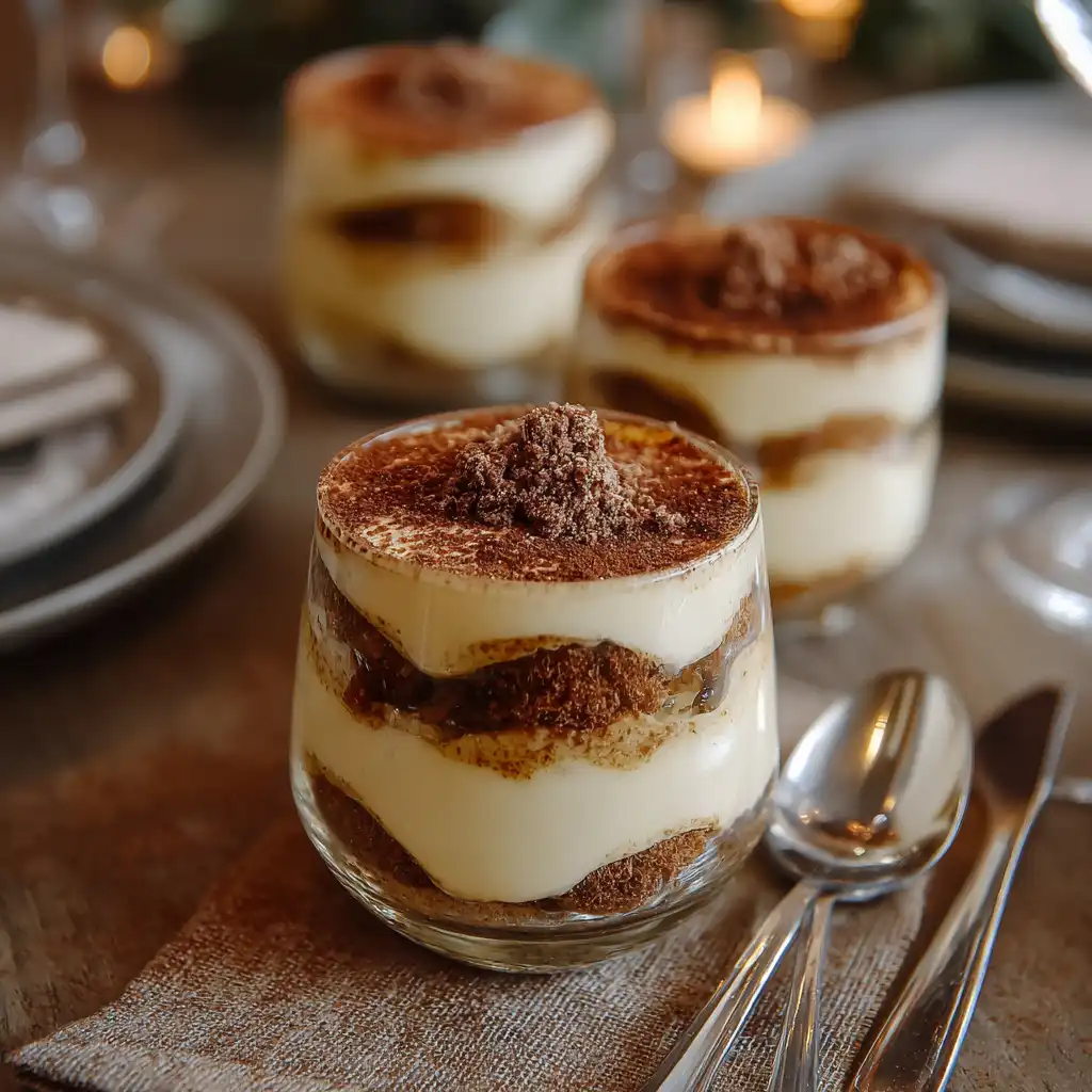 Présentation du tiramisu en verrines prêt à servir