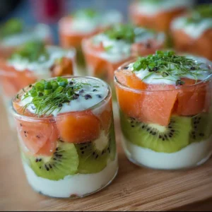 Verrines bicolores kiwi-saumon - recette facile Chef Benoît en 15 minutes