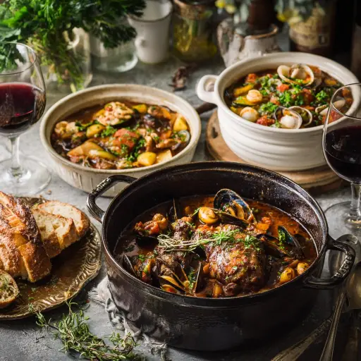 Rustic seafood stew with bread