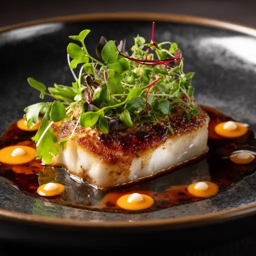 Gourmet fish fillet with greens