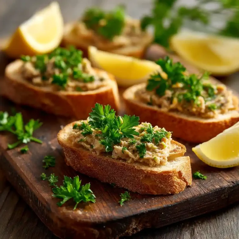 Toasts au beurre de sardine dorés sur planche en bois avec persil frais et quartiers de citron, recette authentique niçoise du Chef Benoît
