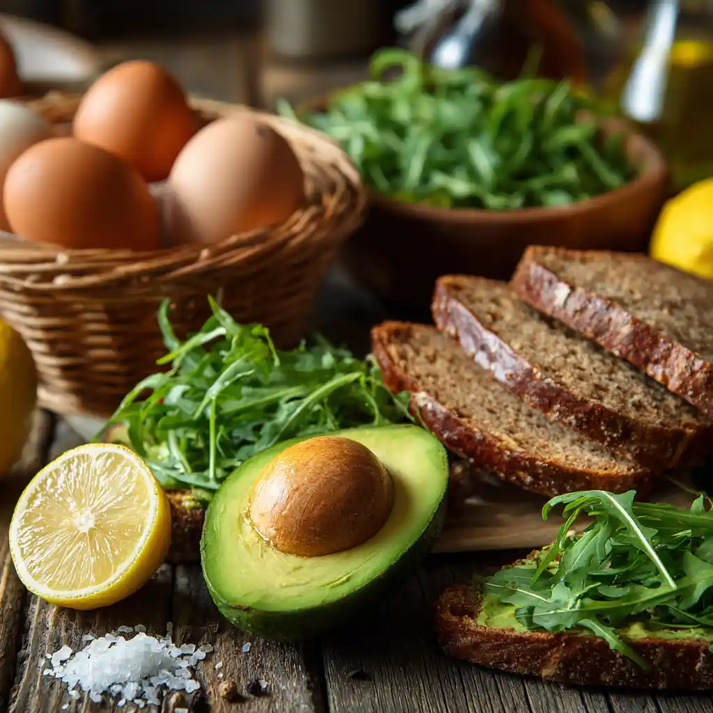 ingrédients toast avocat oeuf avocat frais oeufs pain complet