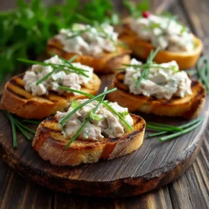 Délicieux toasts au thon mayonnaise maison sur pain grillé, garnis de ciboulette et mayonnaise crémeuse