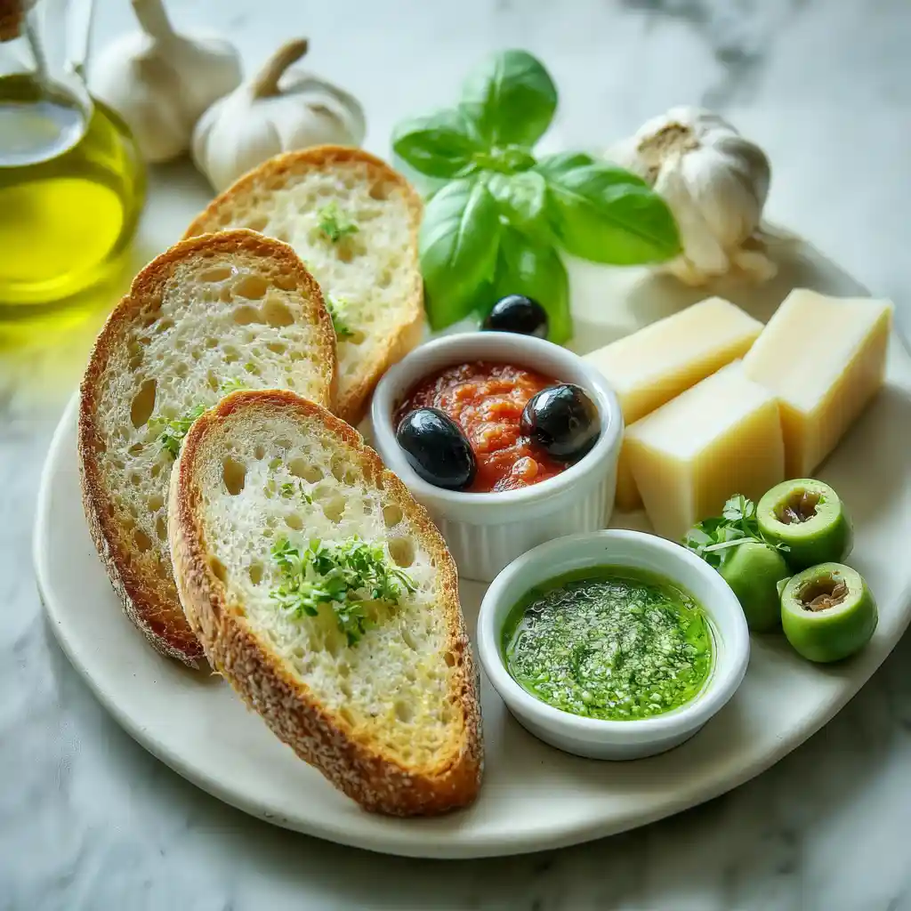 Ingrédients pour toasts d'Halloween : pain de mie, gruyère, sauce tomate, olives noires et herbes fraîches