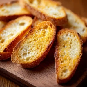 Tranches de baguette grillées et dorées pour toasts apéritifs avocat et chorizo