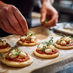Étape 1 de la recette: disques de pâte feuilletée nappés de sauce tomate et mozzarella