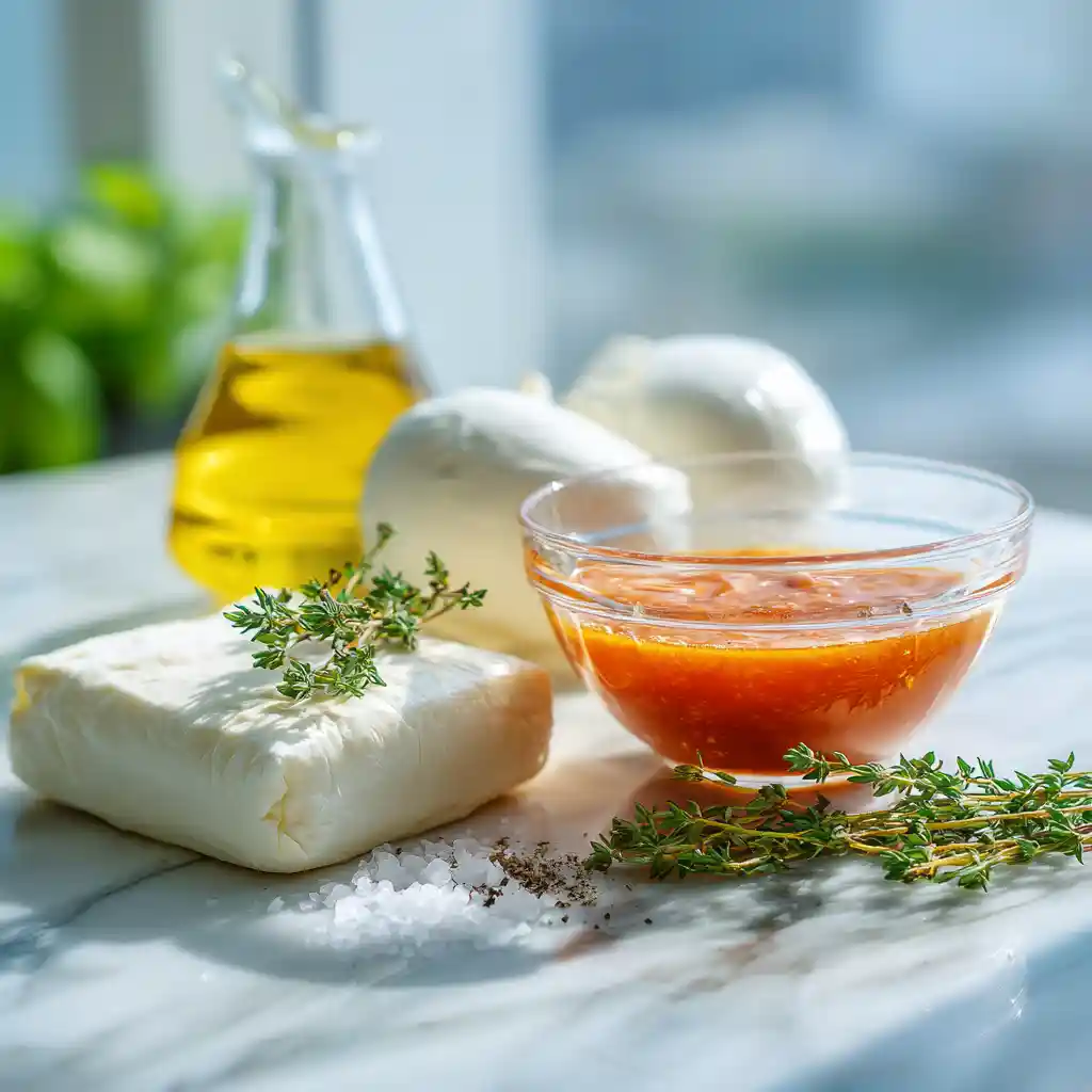 Ingrédients pour bouchées pâte feuilletée: pâte feuilletée, sauce tomate, mozzarella, thym frais