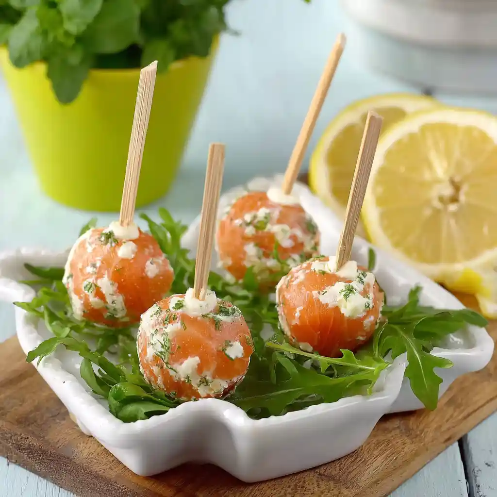 Brochettes apéritives saumon fumé roulé fromage frais aneth citron 10 minutes chrono