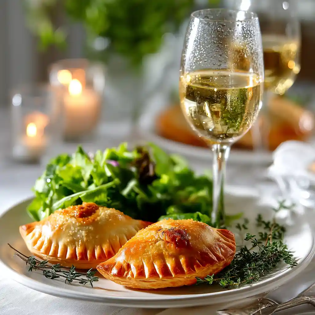 Chèvre en feuilleté servi chaud avec salade verte fraîche et verre de Sauvignon Blanc