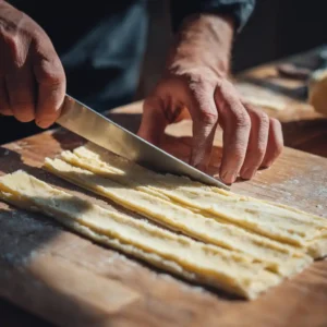Étape 1: découpe de la pâte feuilletée en bandes pour les escargots à l'italienne